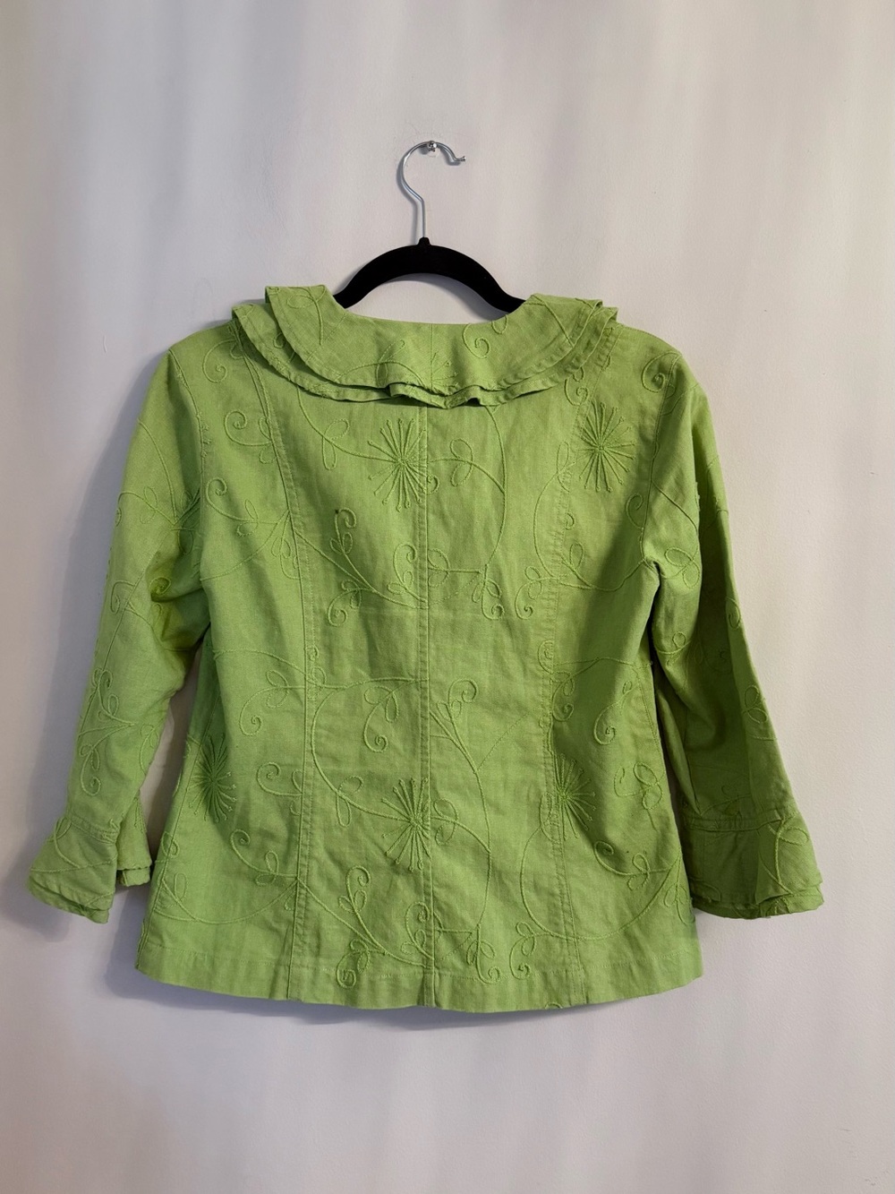 Fairy Green Linen blend Ruffled Jacket Top - Picture 2 of 6